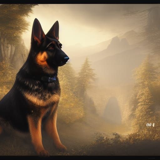Detailed German Shepherd Fantasy Concept Art