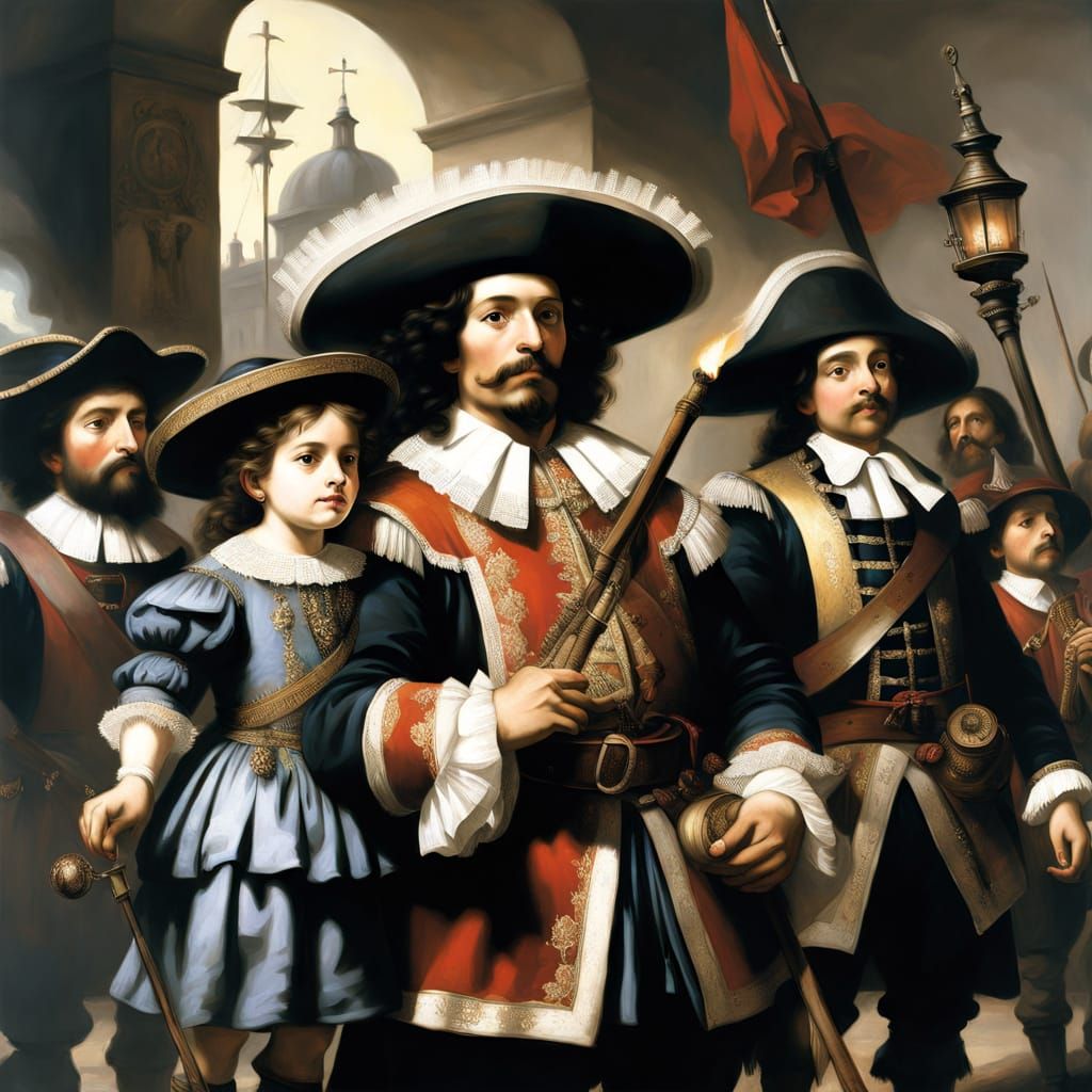 Renaissance Painting of Mexican Soldiers with Torches