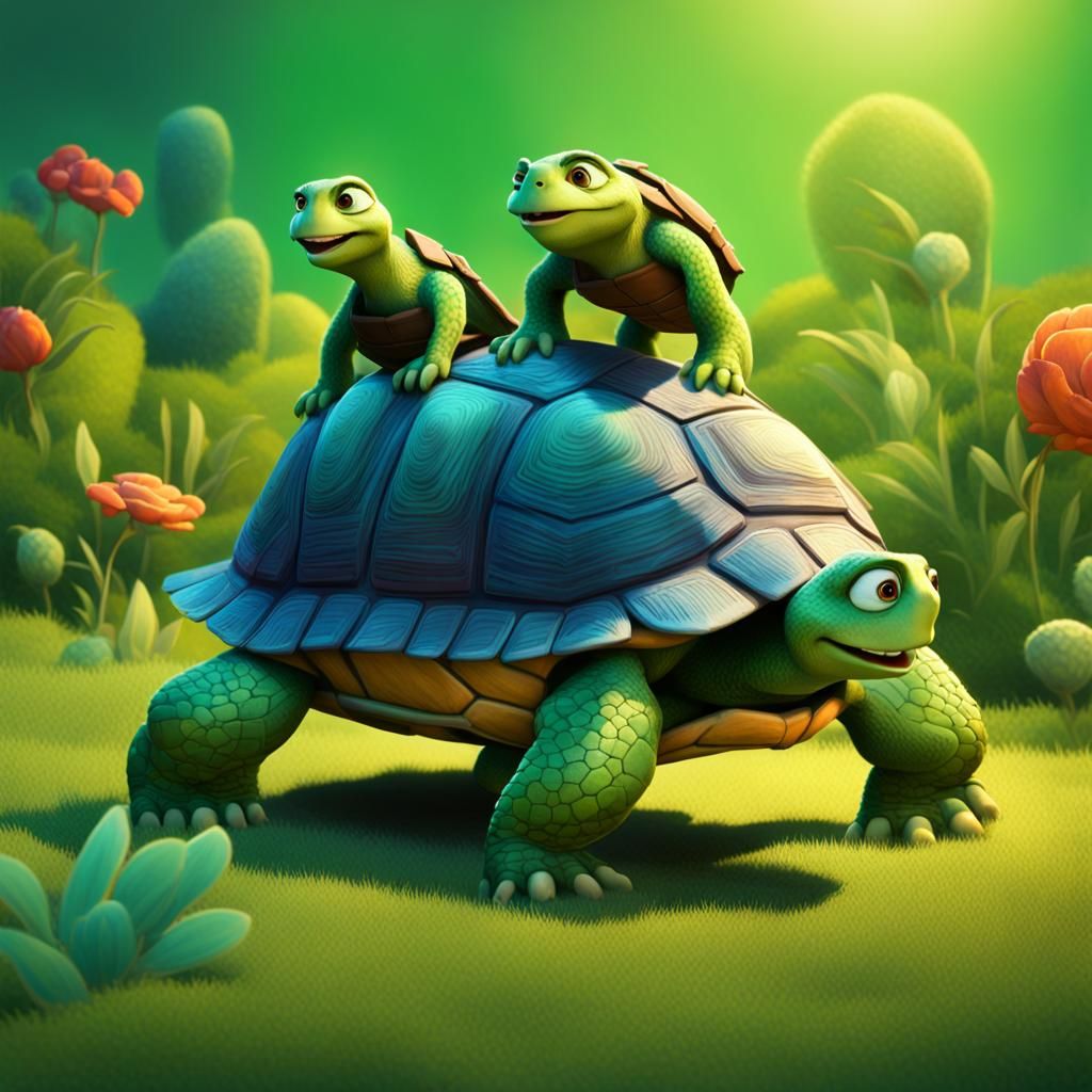 Verne the Turtle and Family: 3D Digital Art