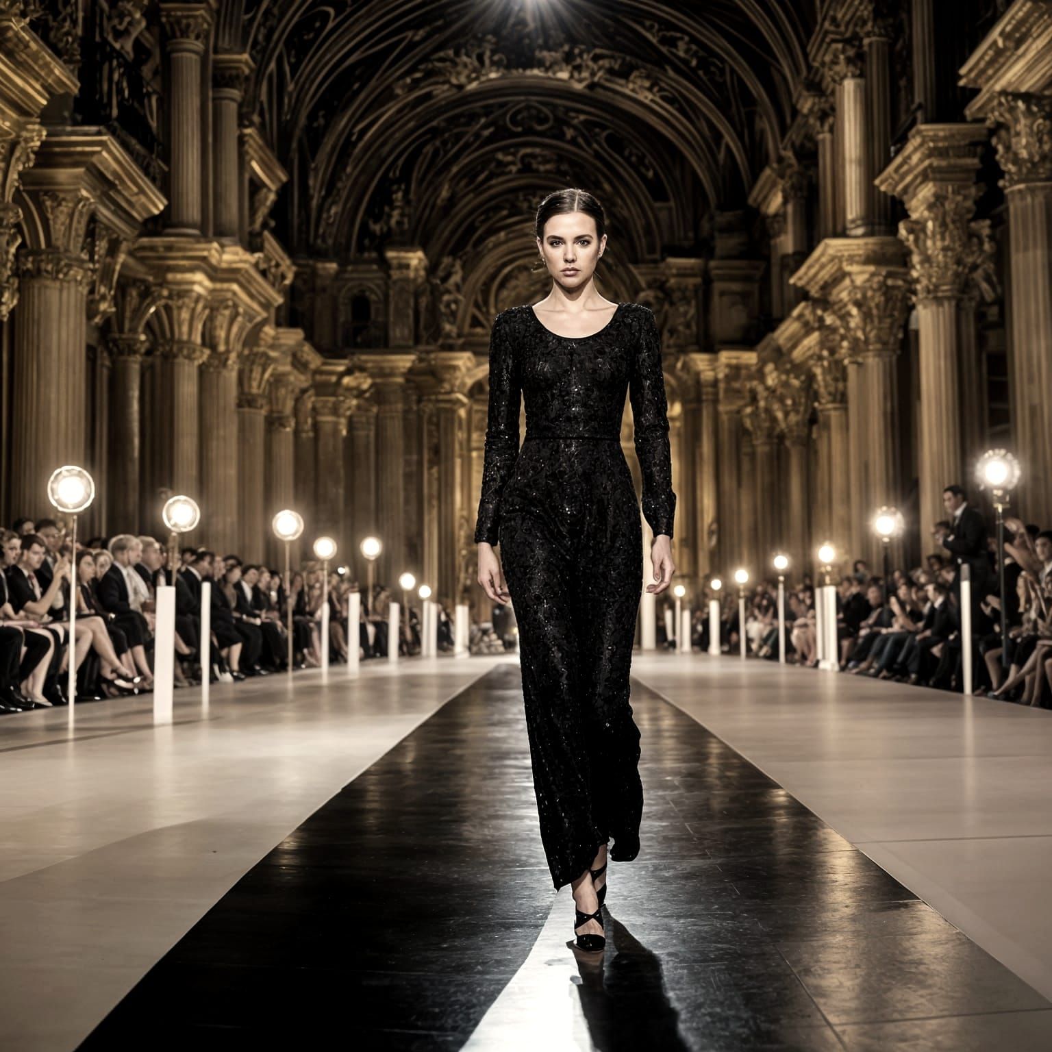 Elegant Woman Walks the Runway with Style and Poise