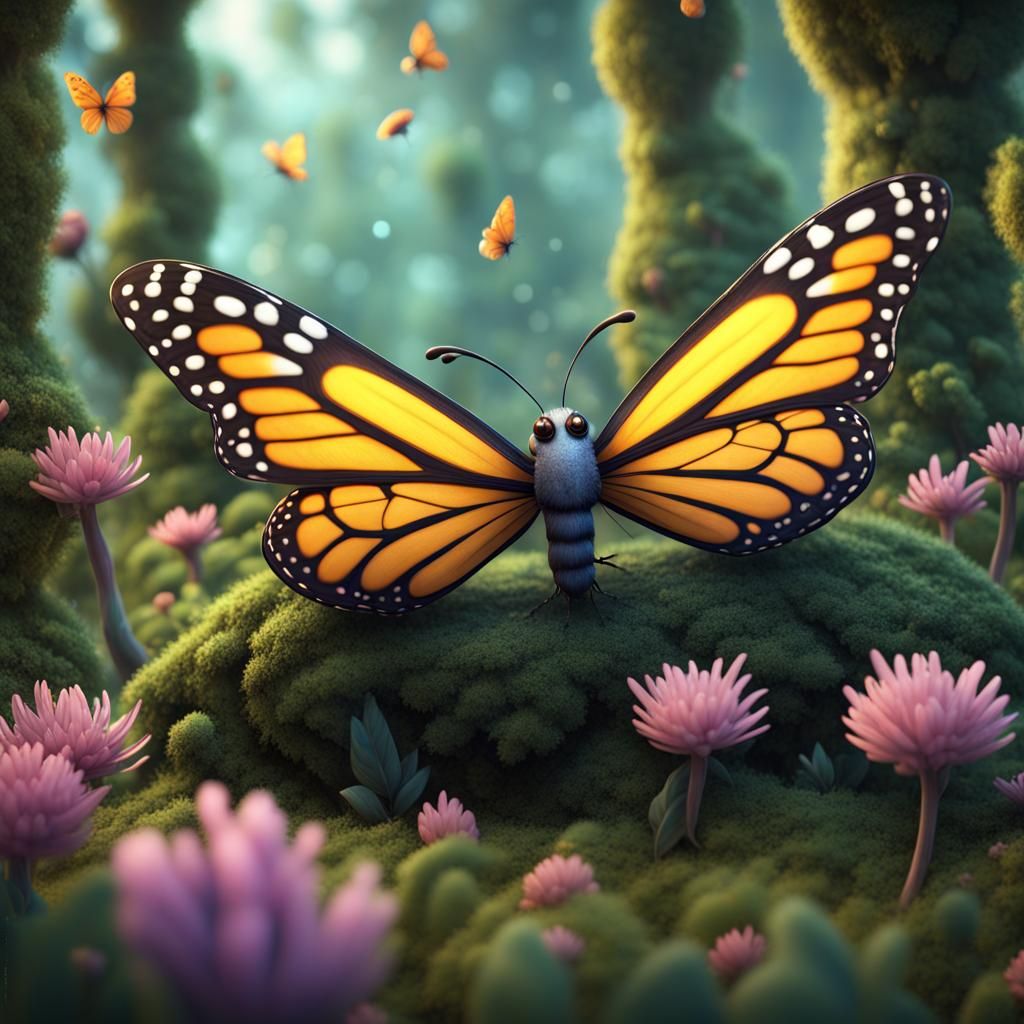 Caterpillar and Monarch Butterflies: Detailed Matte Painting
