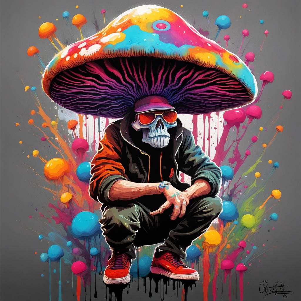 Colorful Mushroom Man in Graffiti Art Style