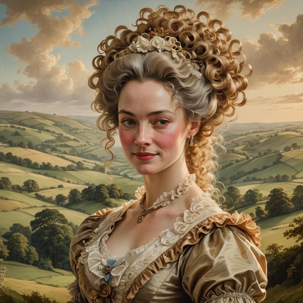 Rococo Portrait of English Woman in Countryside