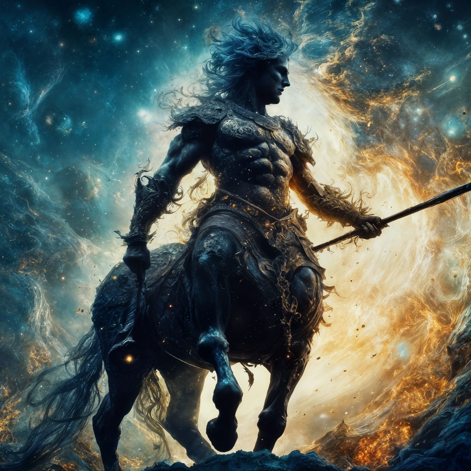 Centaur Silhouette with Nebulae Armor in HDR