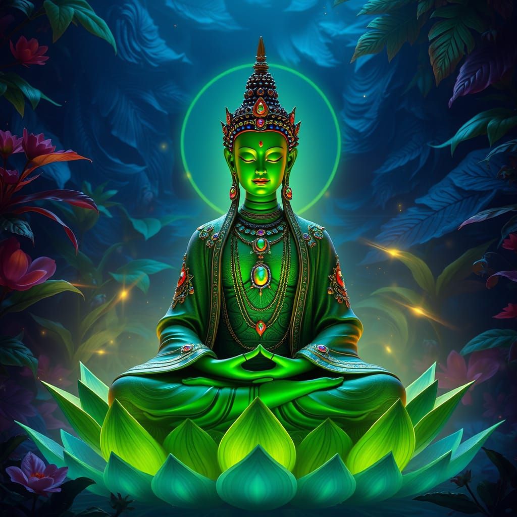 Majestic Green Tara in Vibrant Lotus Bloom