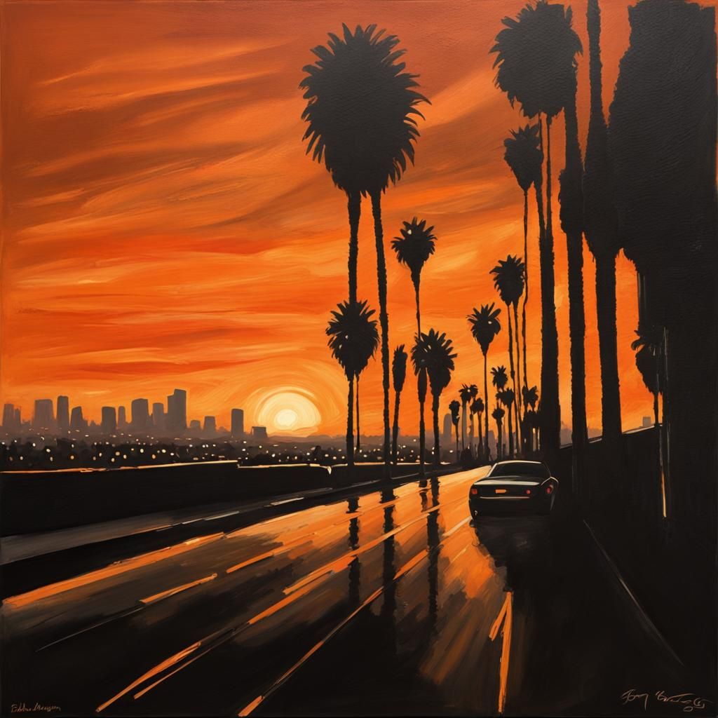 Los Angeles Sunset Boulevard Silhouette Painting