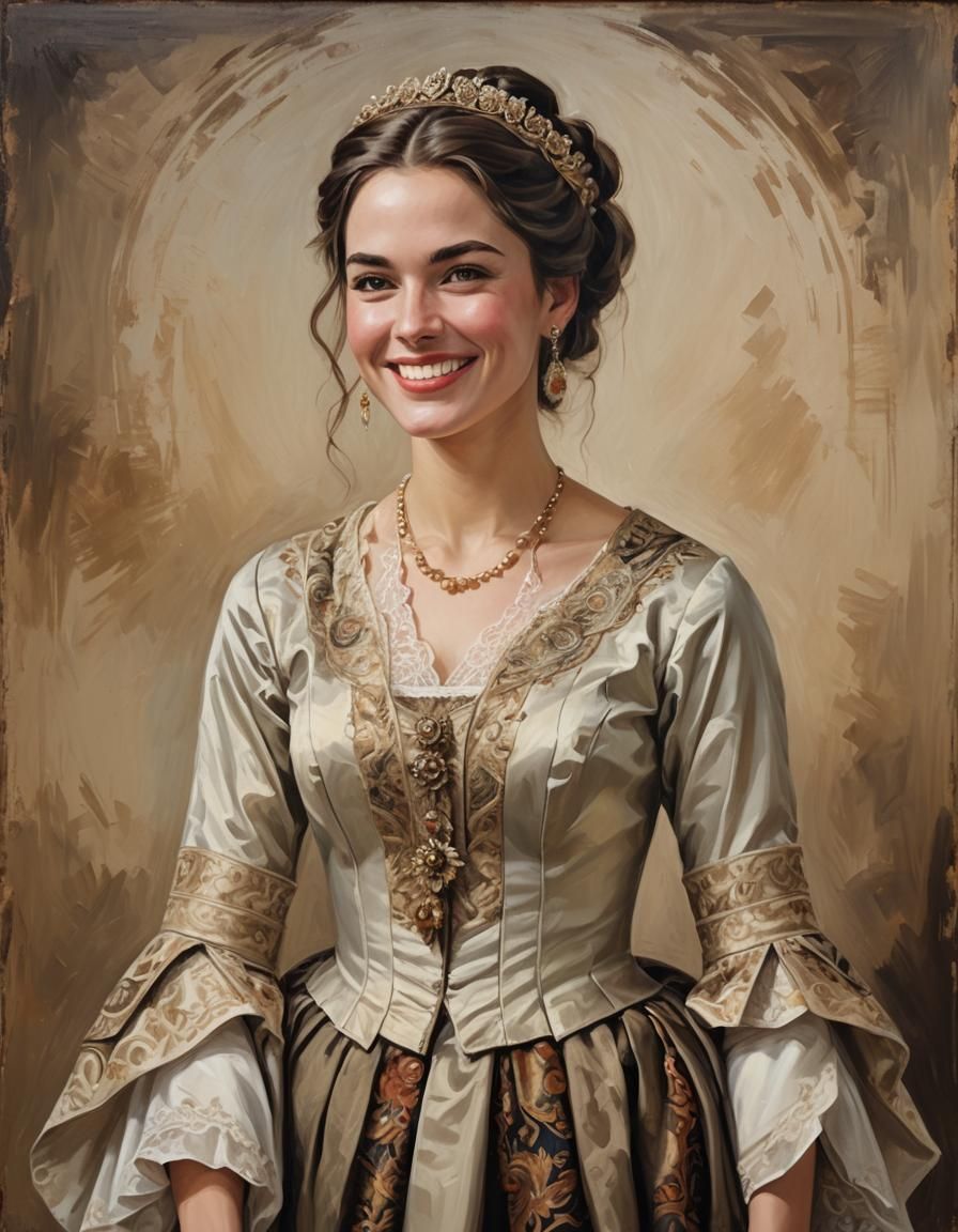 Elegant Woman in Historical Clothing: A Classical Oil Portra...