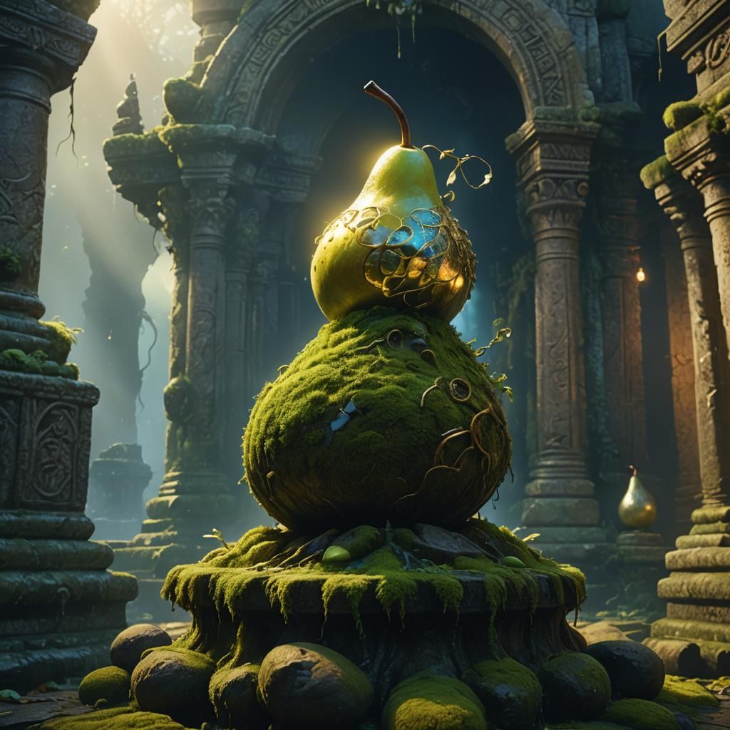 Glowing Pear in Ruined Temple: Fantasy Concept Art