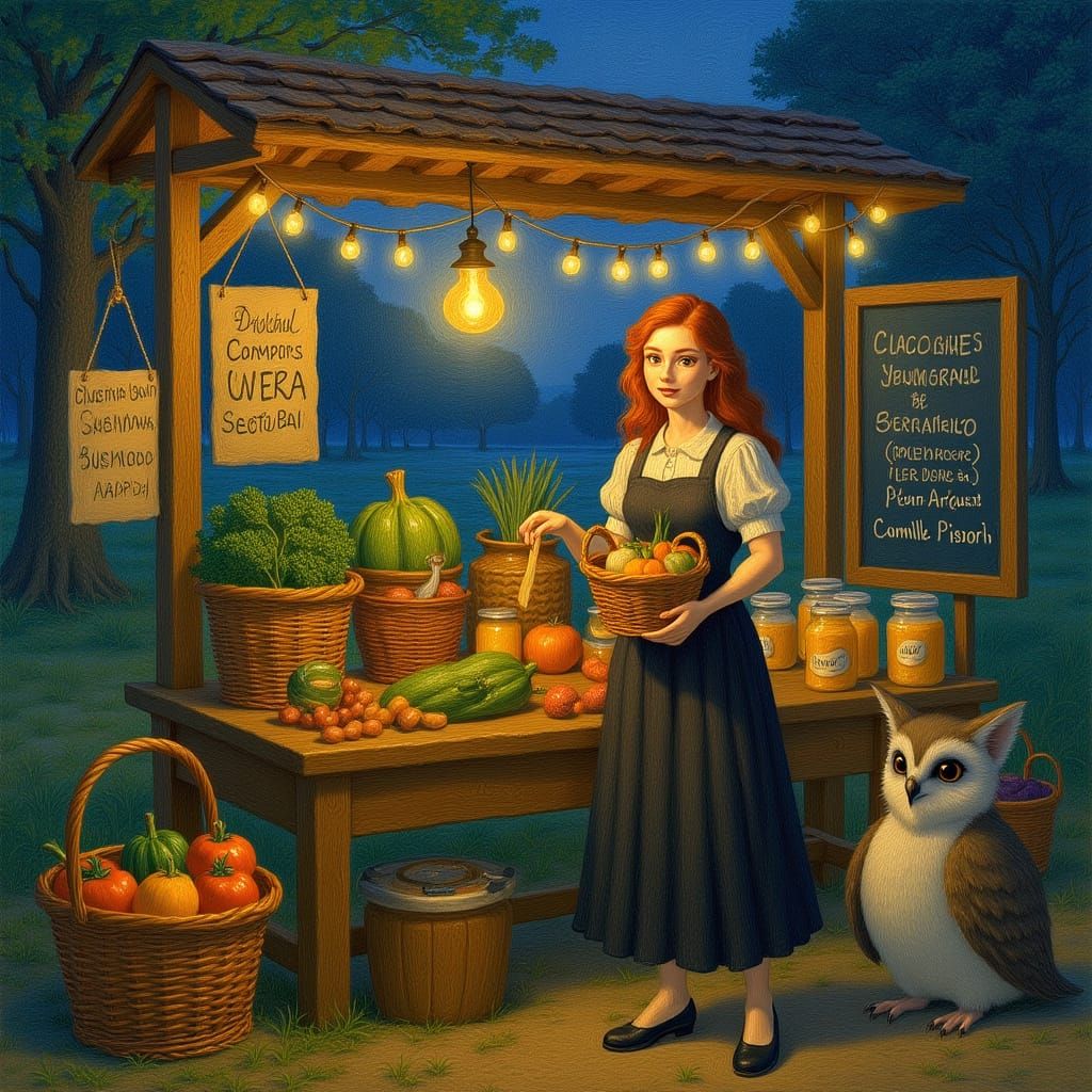 Impressionist Roadside Produce Stand at Twilight