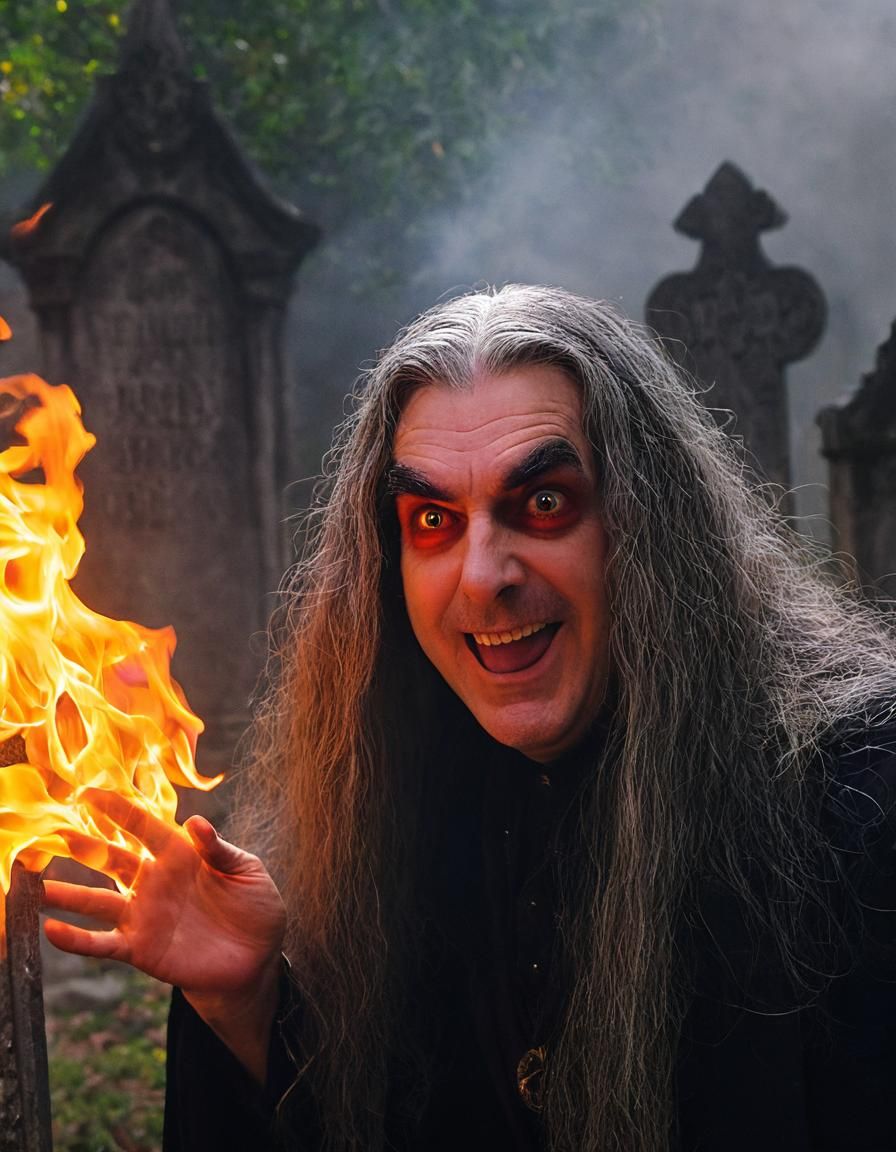 Wizard Conjuring Demon in Graveyard, Cinematic Still