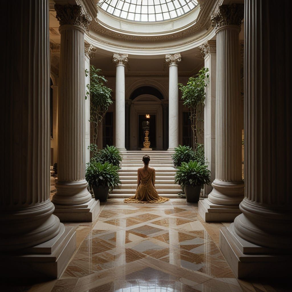 Neoclassical Garden at Twilight: Ritual and Reverence