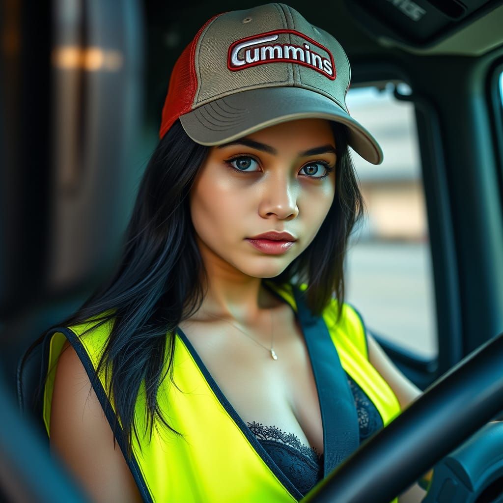 Thai Woman Truck Driver in Photorealistic Style