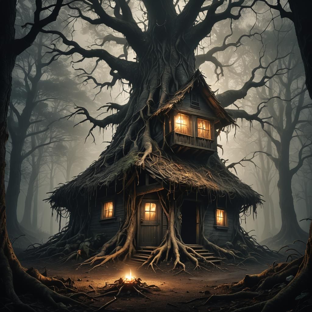 Mystical Hut on Chicken Legs in Dark Forest