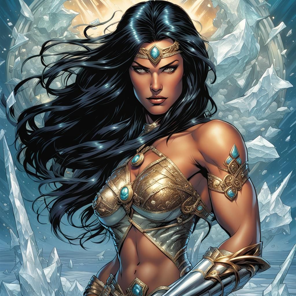 Hyperrealistic Unclad Queen with Crystal and Ice