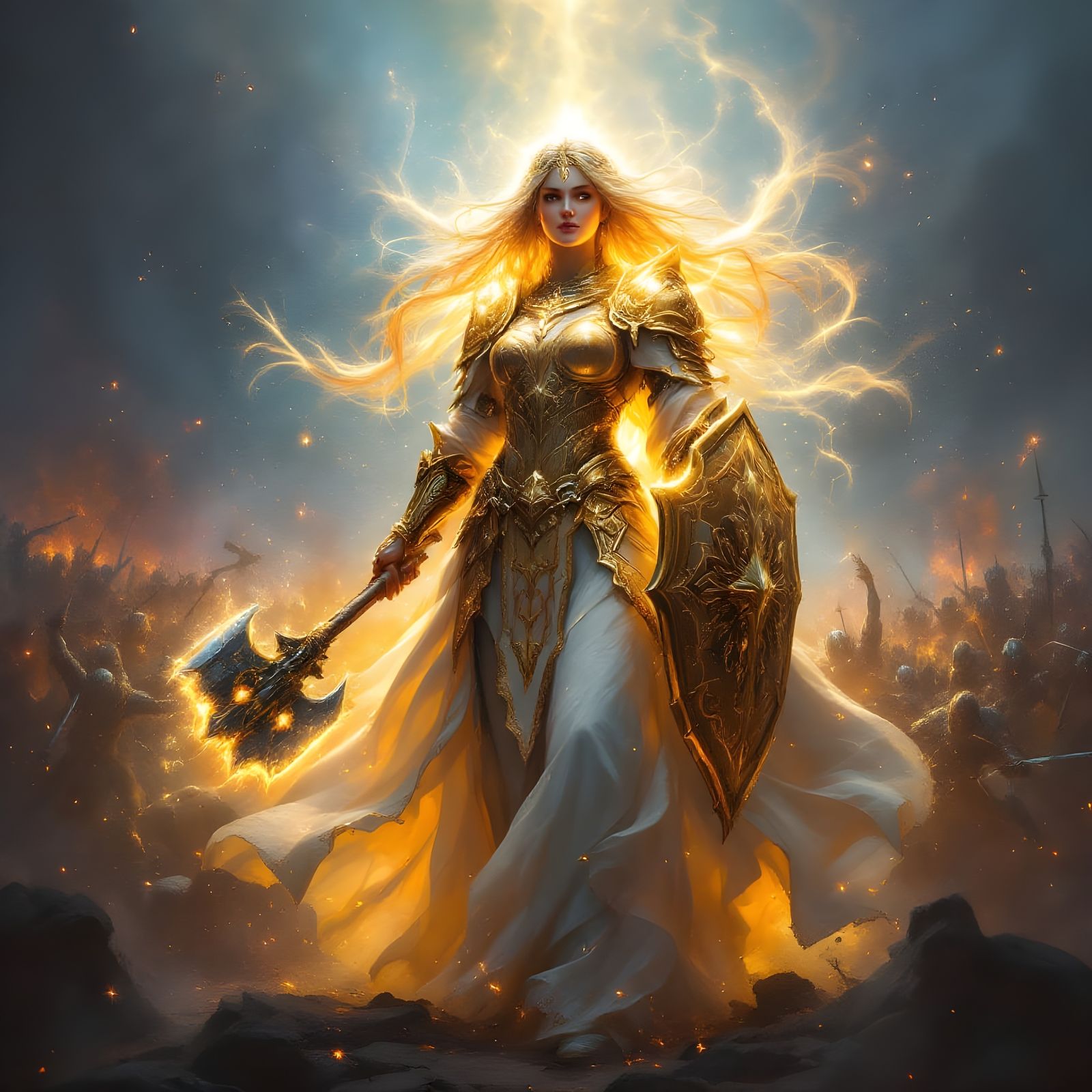 Glowing Paladin on the Battlefield, Radiant in Oil Painting ...