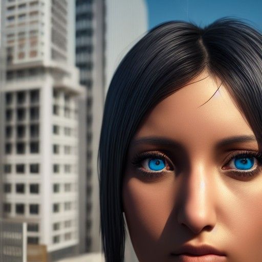 Photorealistic Portrait of a Woman with Blue Eyes