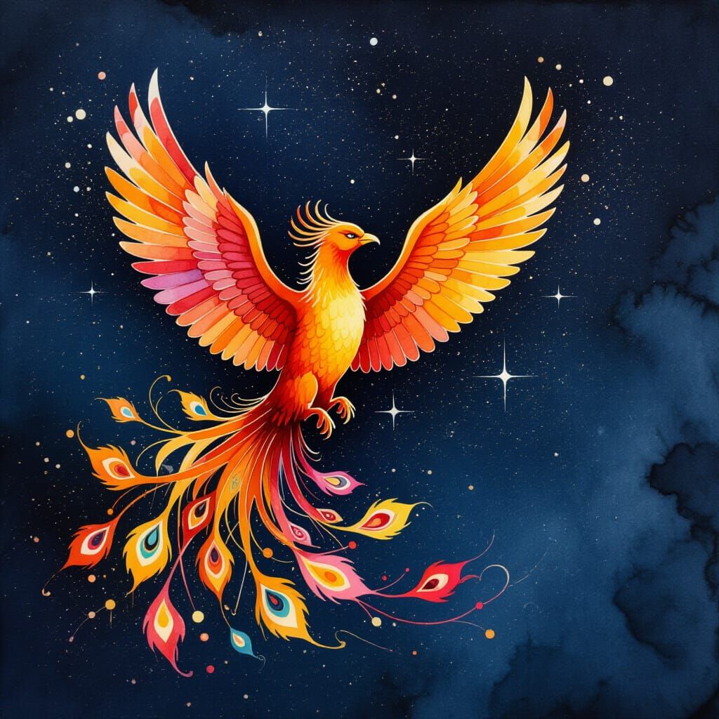 Phoenix Ascending in Alcohol Ink Style
