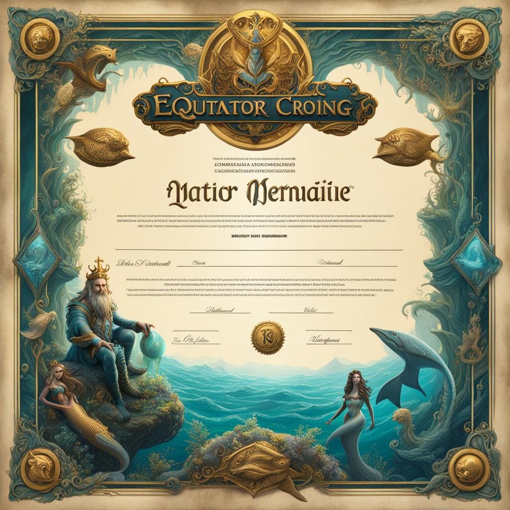 Equator Crossing Certificate with King Neptune: Fantasy Art