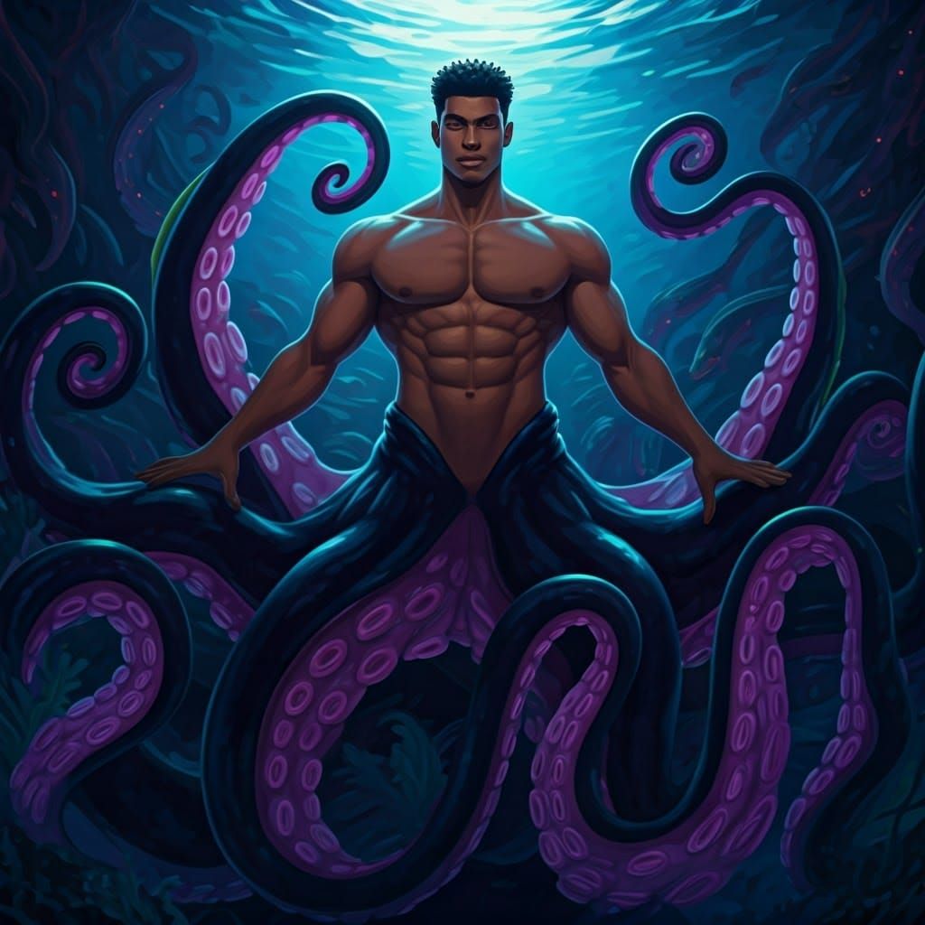 Ursula Inspired Merman in Eldritch Neon Seascape