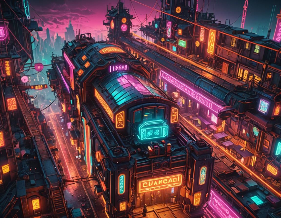 Surreal Neon Dreamscape in Detailed Matte Painting