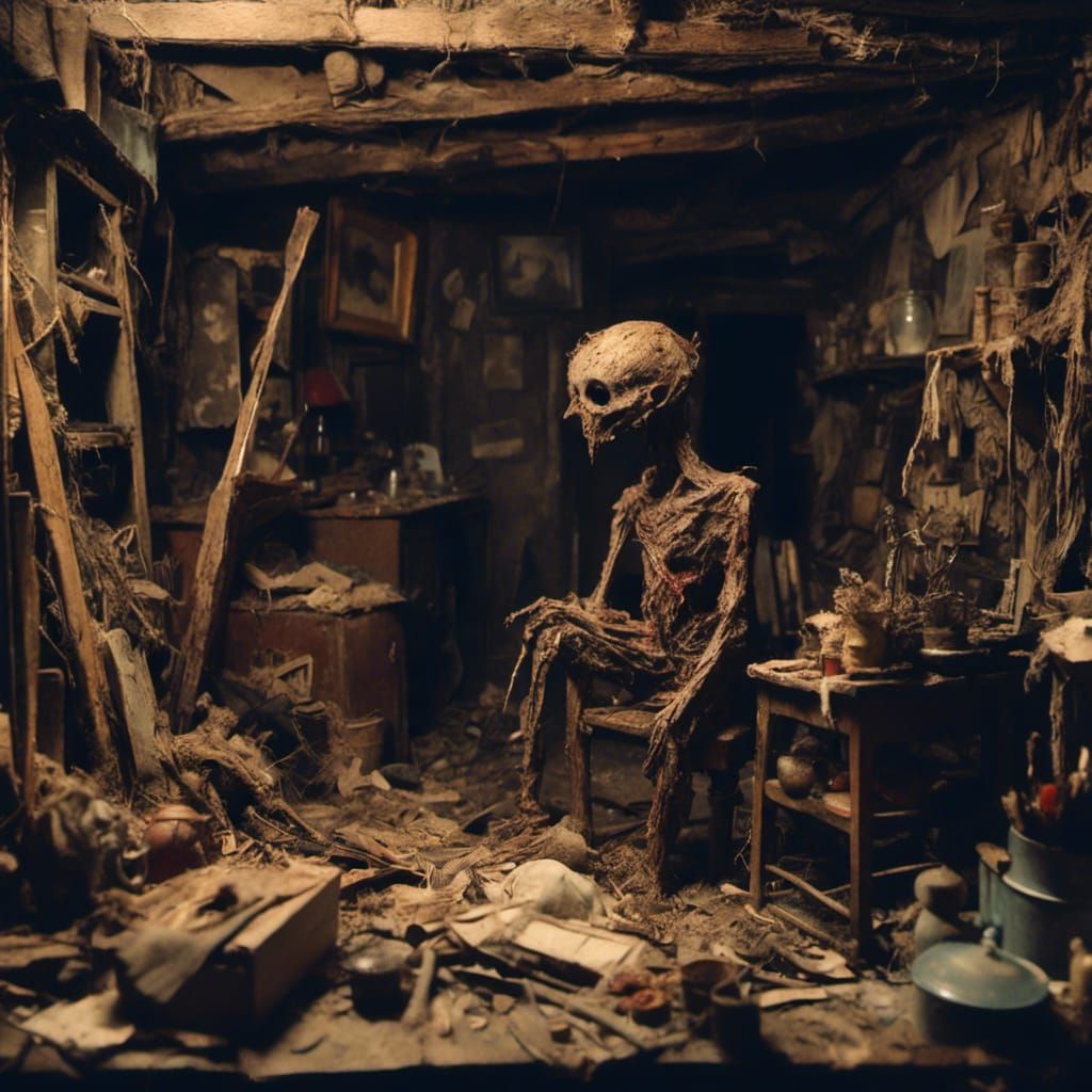 Macabre Demon Hiding in Attic, Studio Ghibli Style