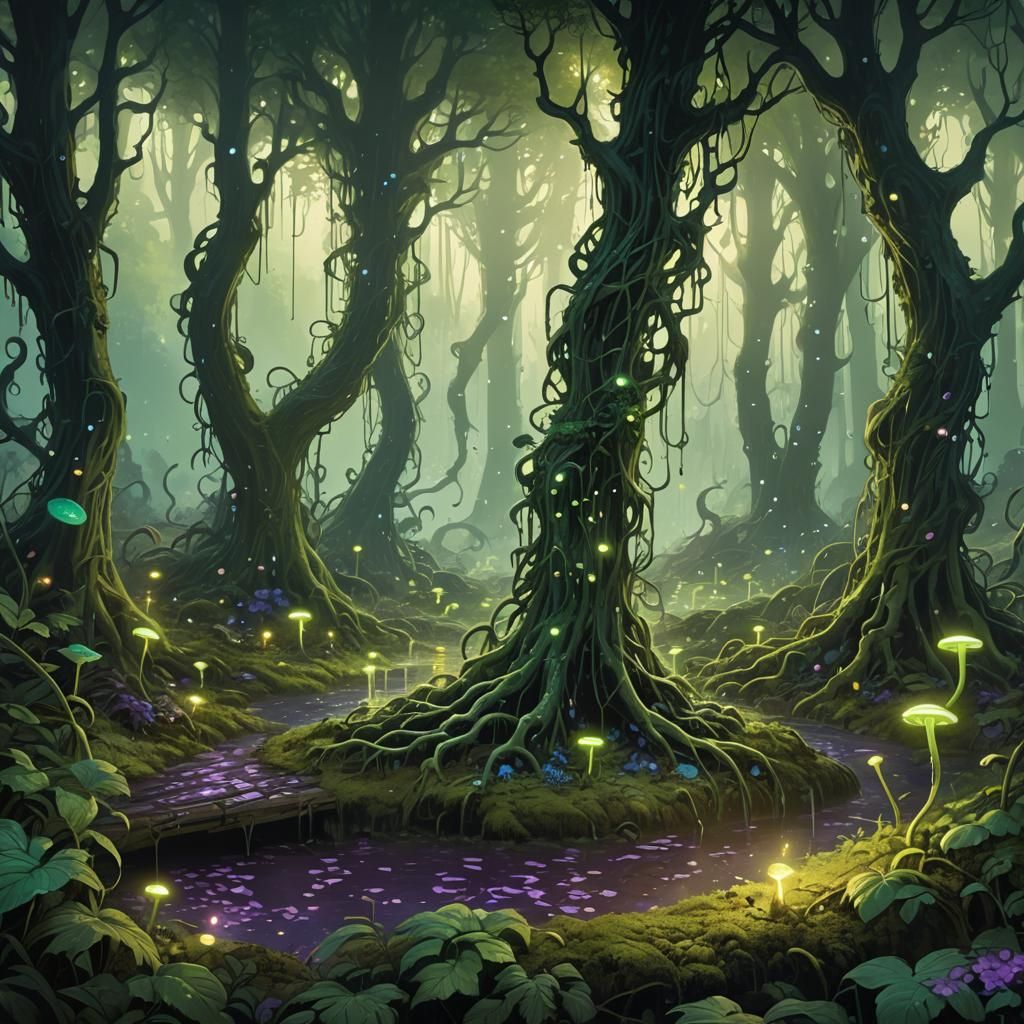Glowing Slime Spreads in Dark Fantasy Forest