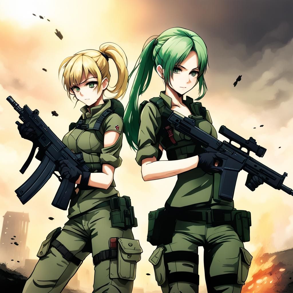 Anime Style Combat Scene with Two Female Warriors