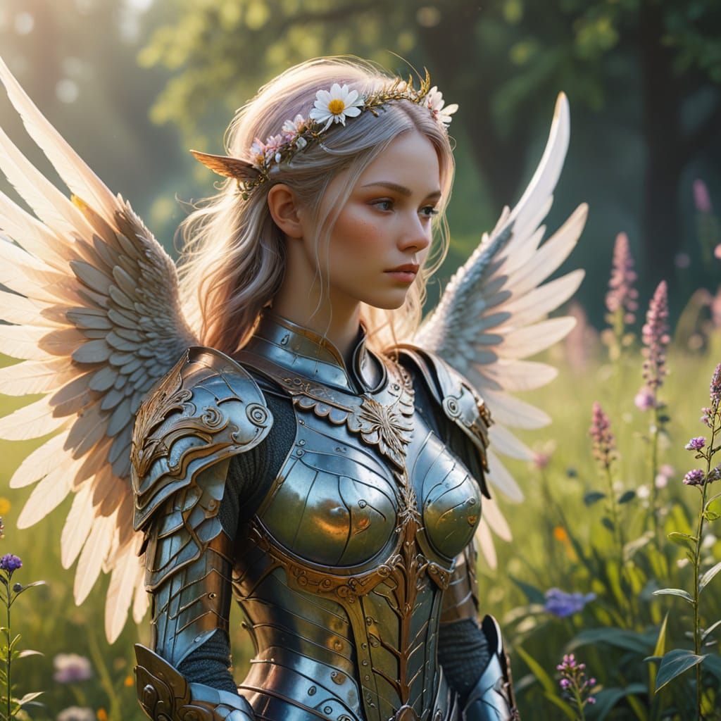 Whimsical Fantasy Portrait of a Seraphim Bunnygirl Valkyrie