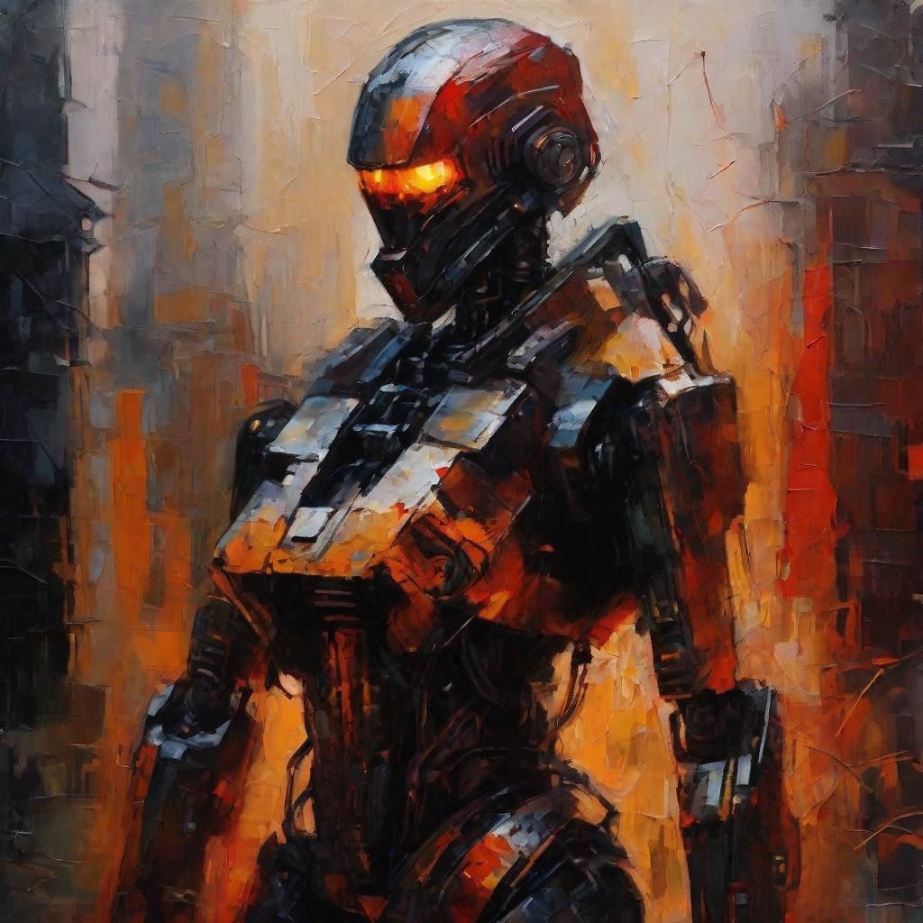 Edyta Piecha in Hellish Mecha Suit, Expressionist Oil Painti...
