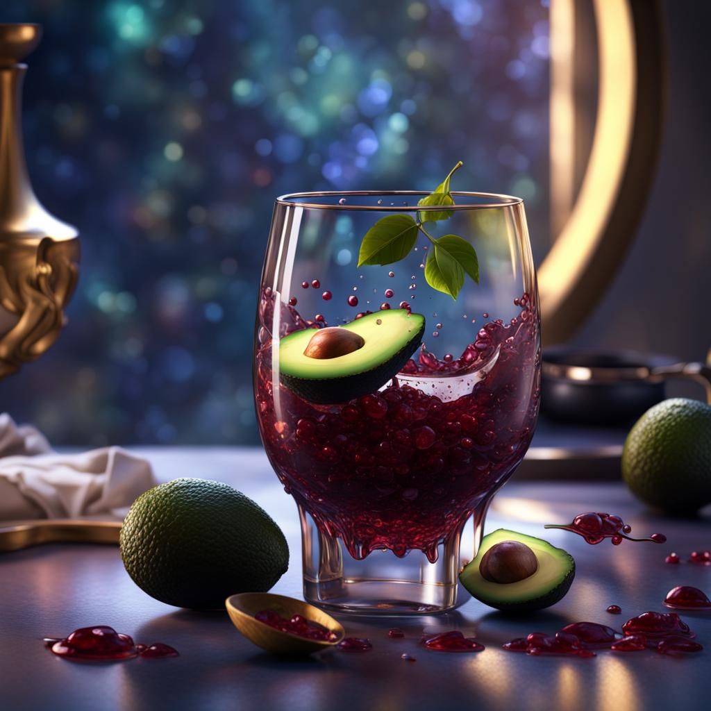 Artistic Glass of Merlot and Avocados in Detailed Matte Pain...