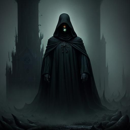 Cloaked Figure in Toxic Wasteland: Dark Fantasy Illustration