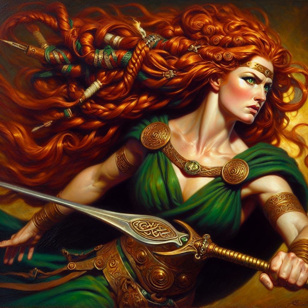 Powerful Celtic Goddess in Pre-1912 European Art Style