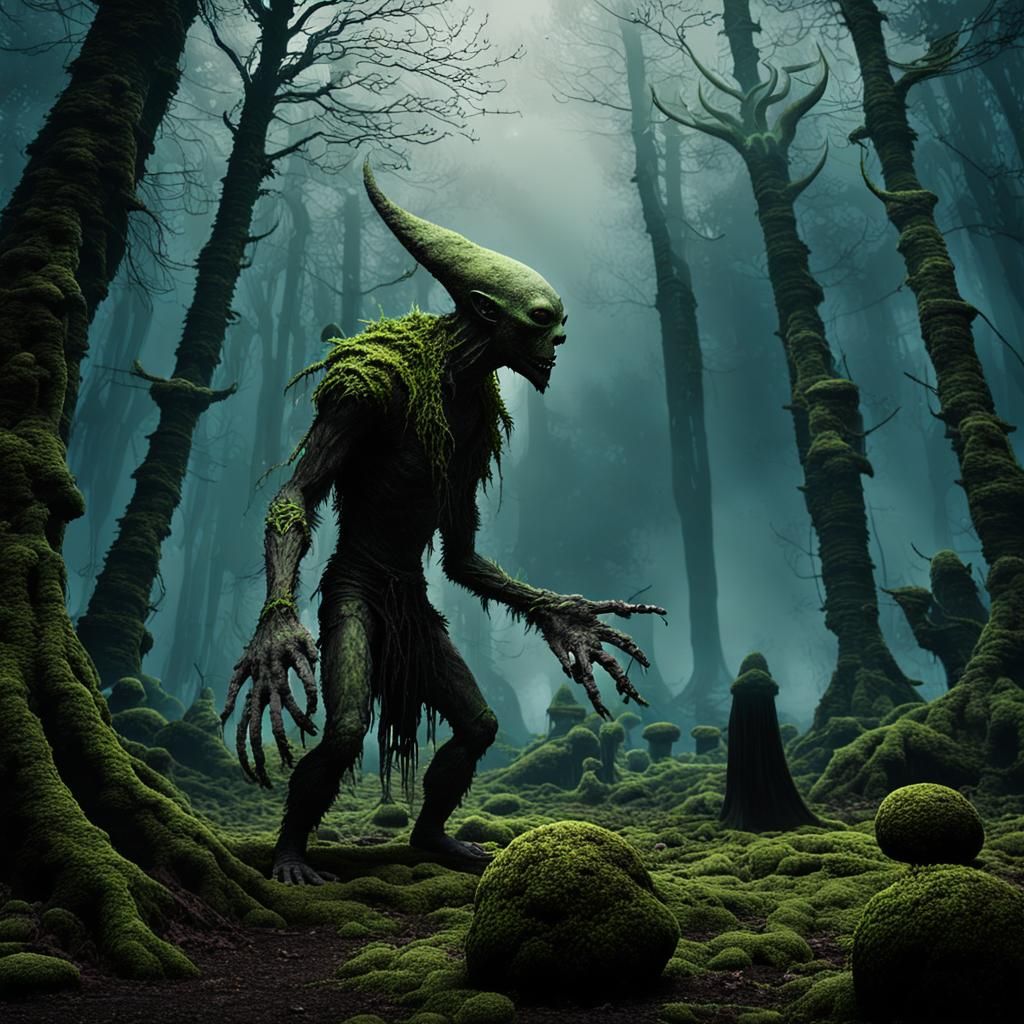 Eerie Alien Forest with Giant Creature