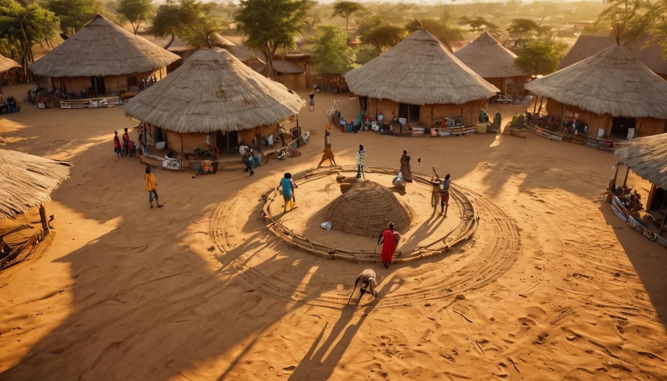 Nigerian Village Sunset with Dambe Fighting Arena