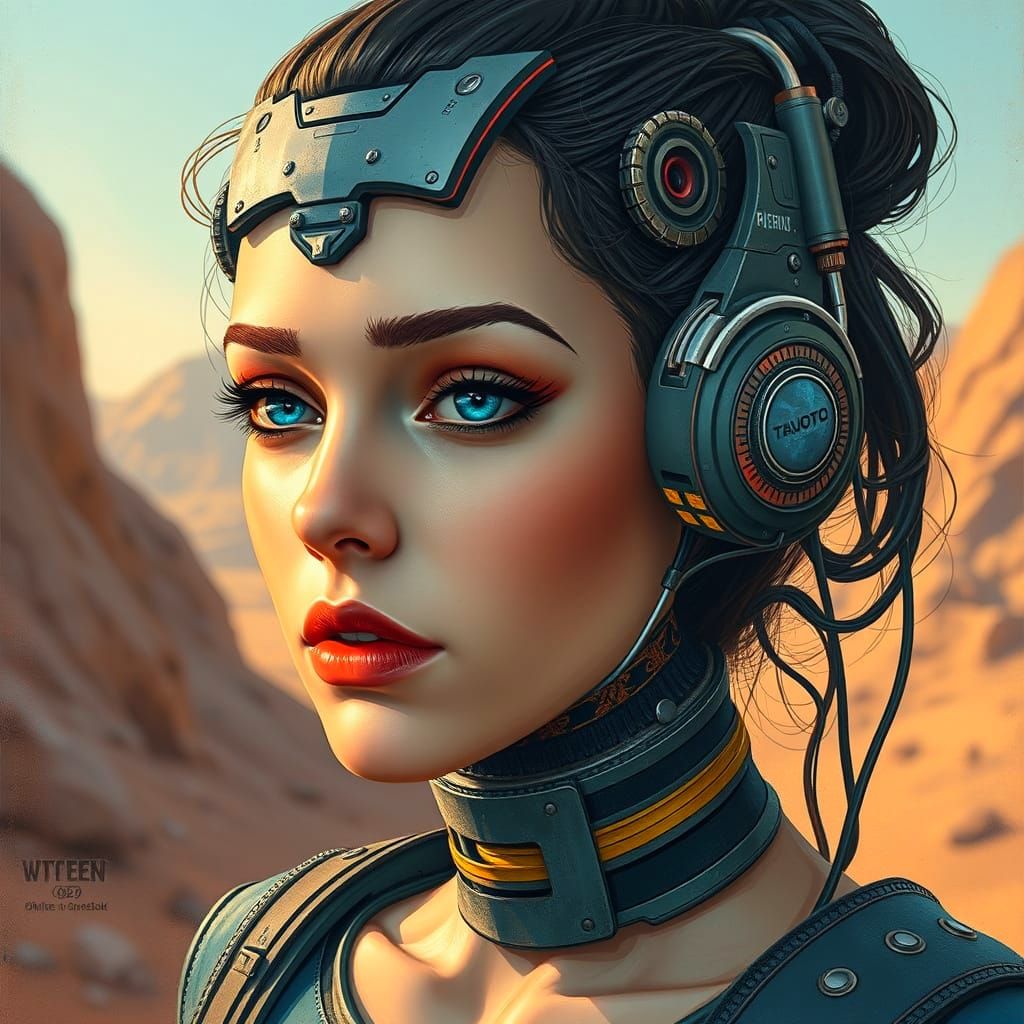 Cybernetic Android Face with Cracked Porcelain Texture