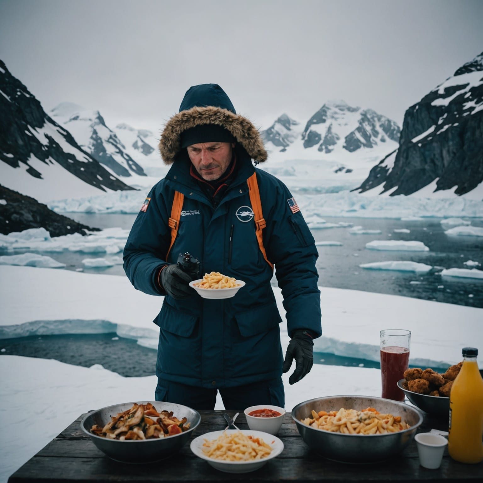 Food Photographer in Antarctica: Cinematic Film Still