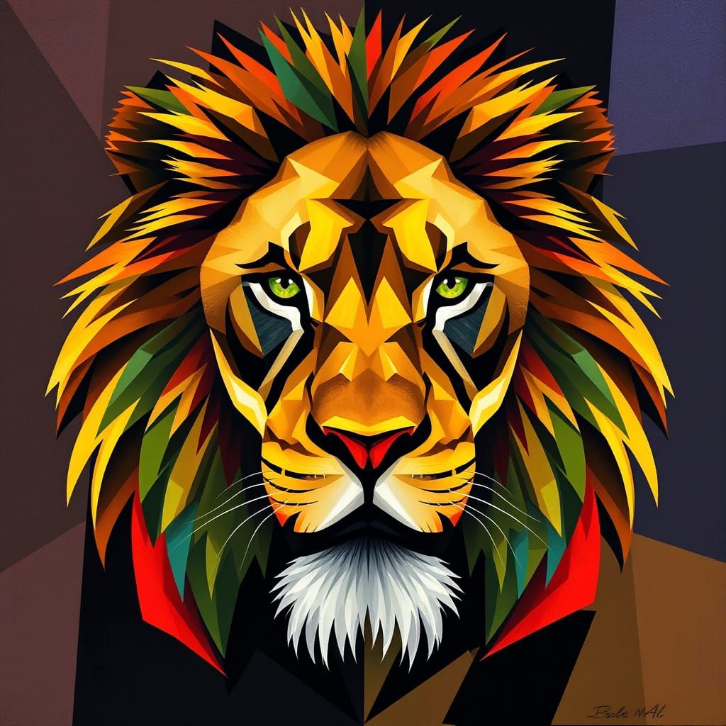 Majestic Lion Fragmented in Geometric Art Deco Cubism