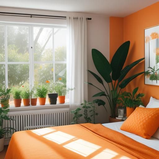 Light Orange Bedroom with Plants: Professional Photography