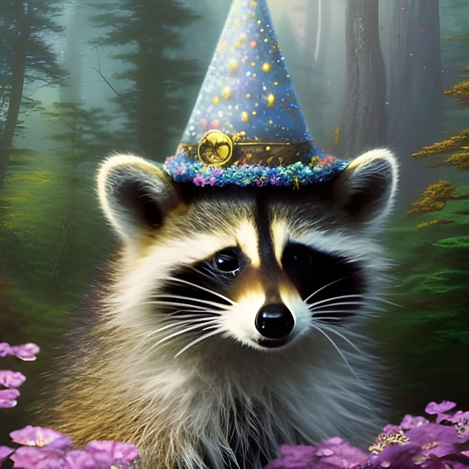 Raccoon Wizard Casting Earth Magic in Ethereal Fantasy