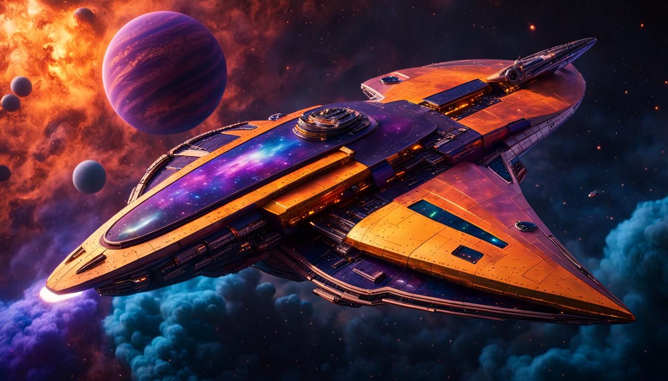 Futuristic Needle Starship Cruiser in Space