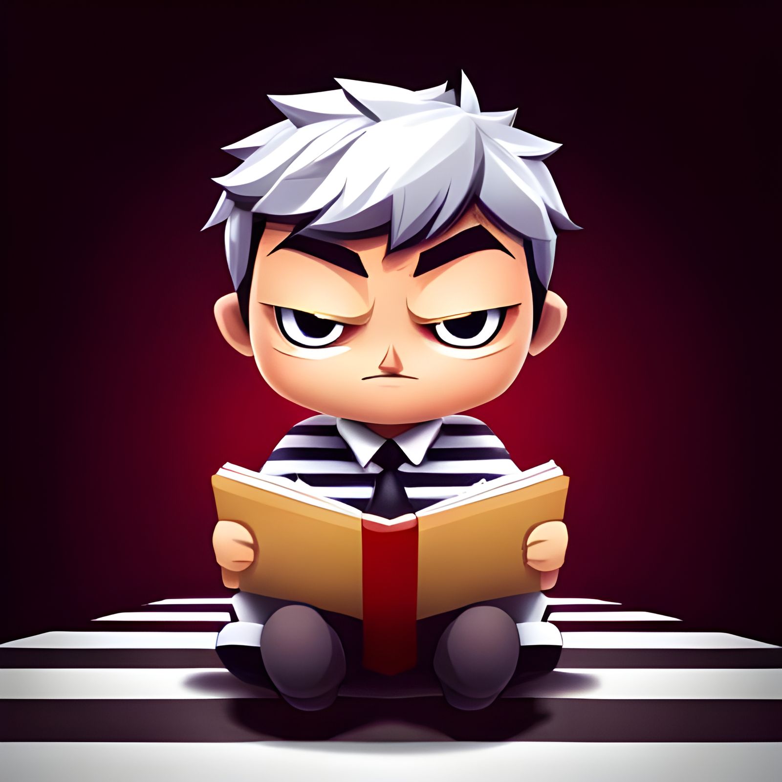 Evil Chibi Criminal Reads: Hyperrealistic HD Photograph