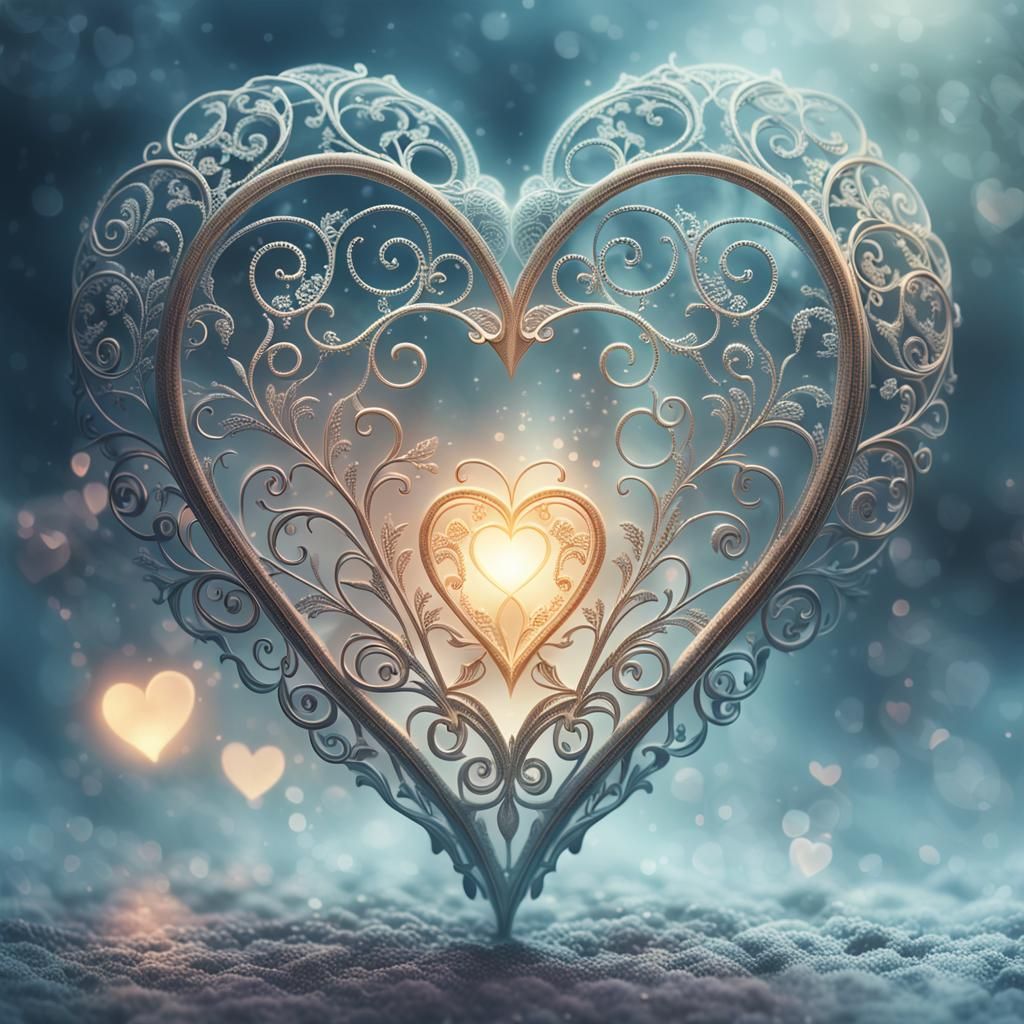 Glowing Filigree Heart in Misty Dreamlike Fantasy
