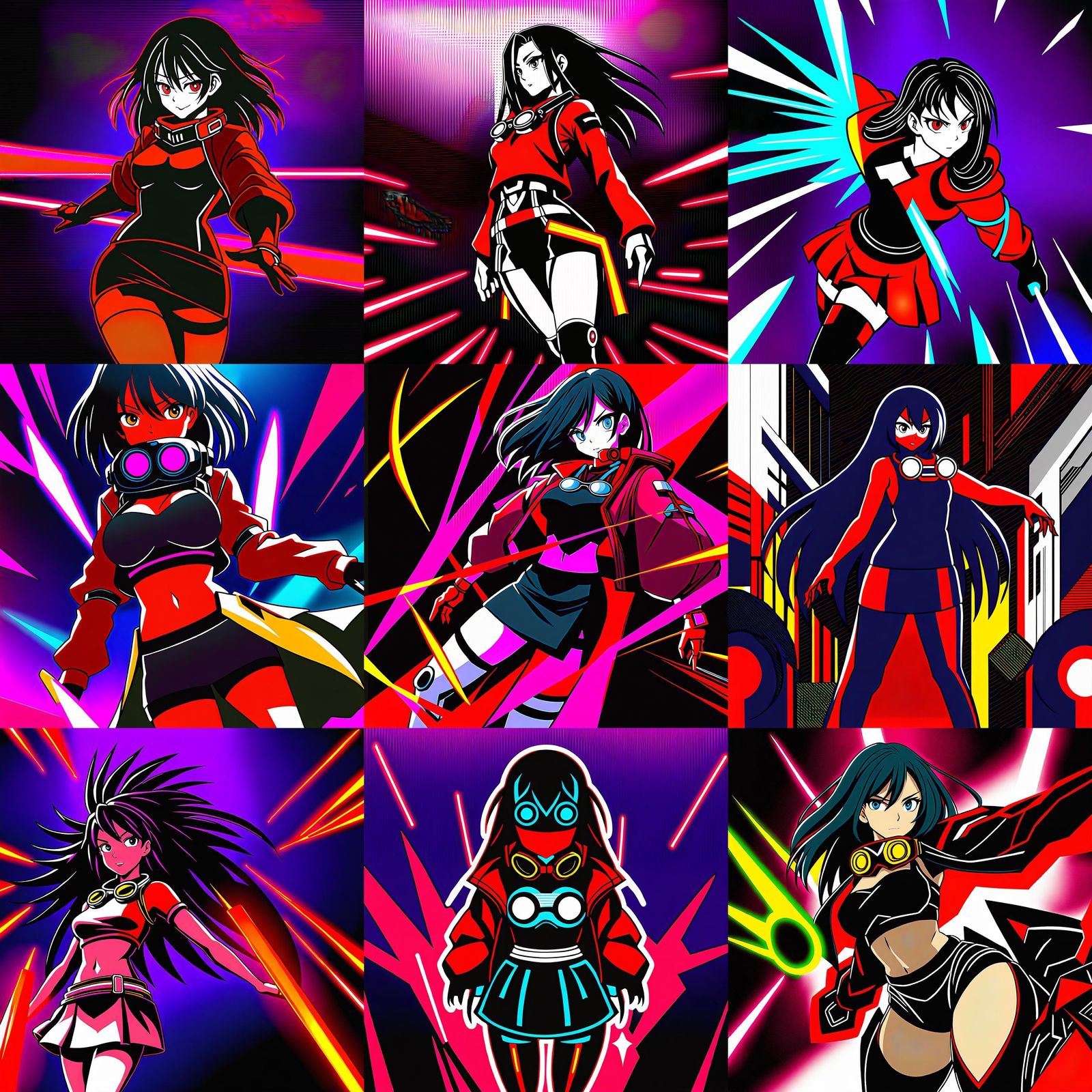 Cyborg Anime Girl with Neon Blades in Manga Style