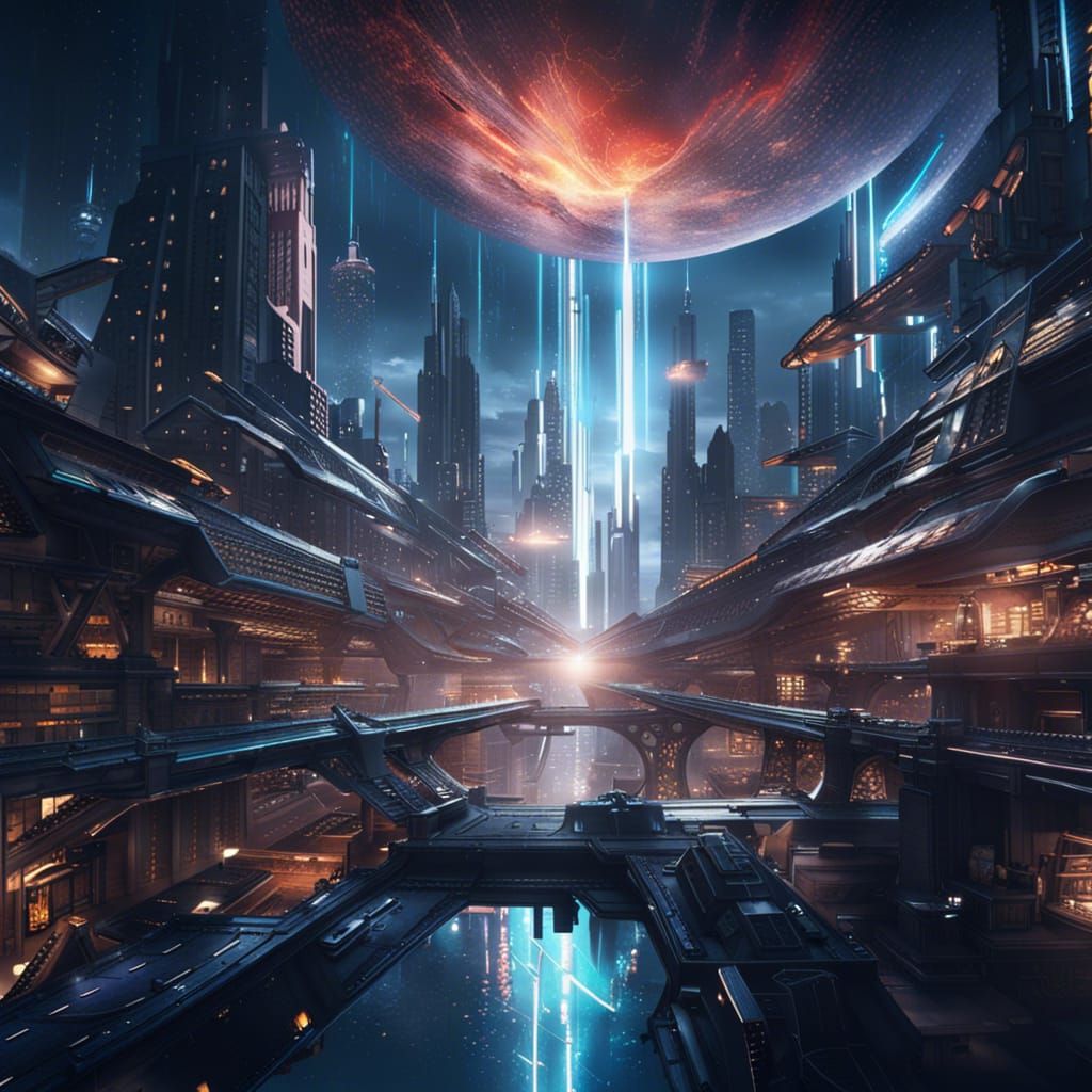 Futuristic City in Space: A Dark Fantasy Masterpiece
