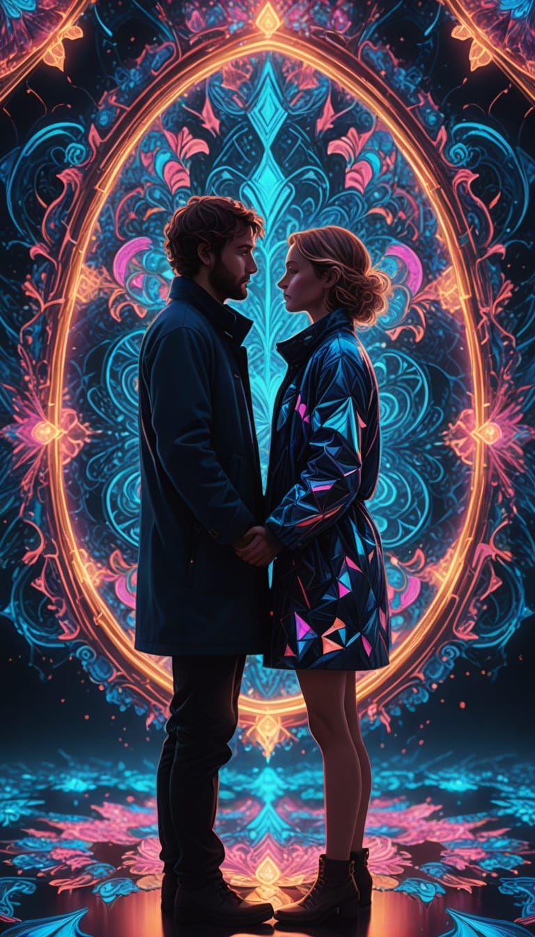 Psychedelic Fractal Art: Romantic Couple in Kaleidoscope