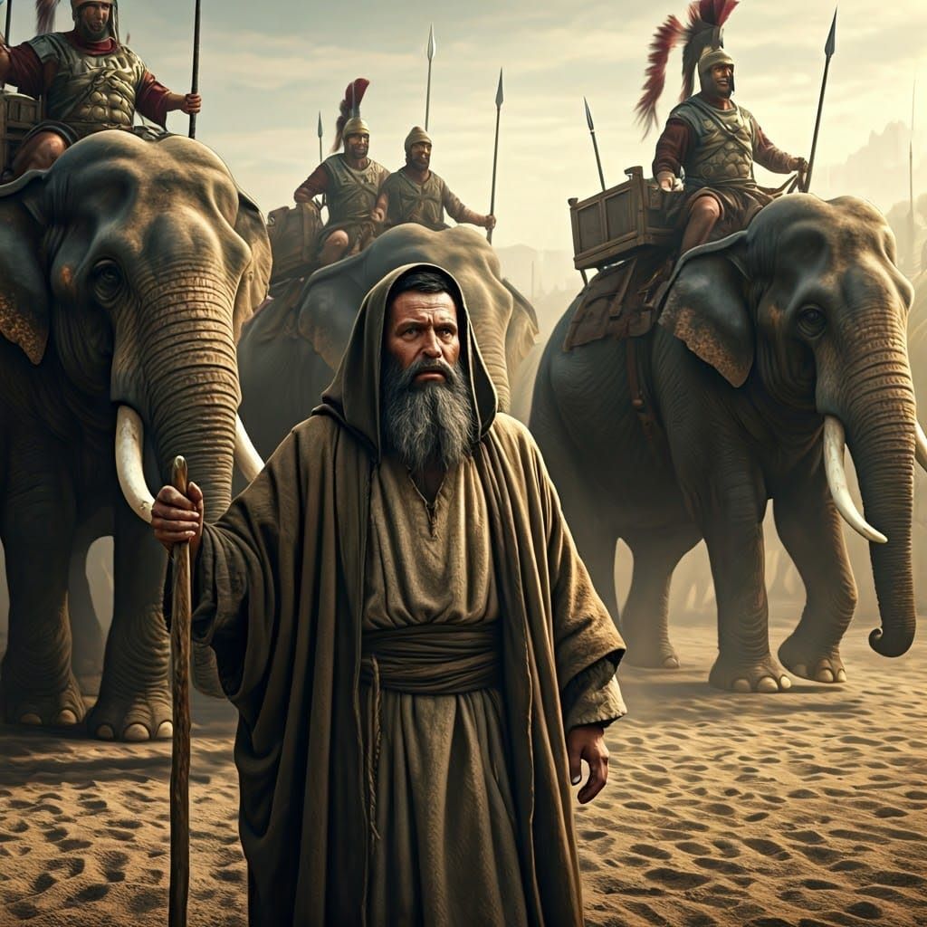 Ancient Jewish Man Scares Fleeing Greek Elephant Soldiers
