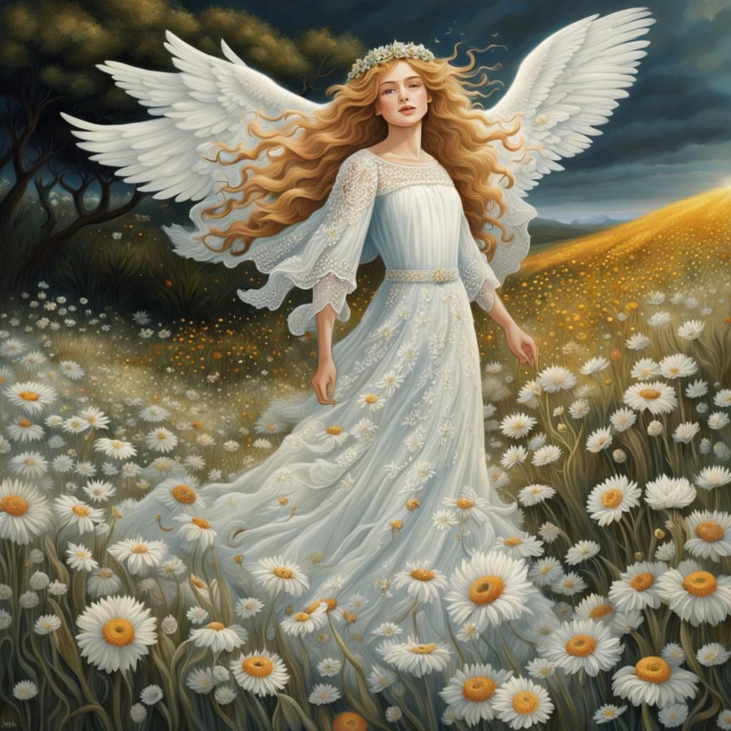 Angelic Woman in Dandelion Field Digital Painting