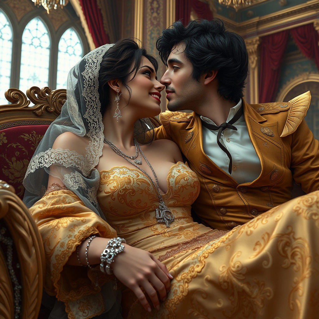 Persian Duchess and Italian Nobleman in Opulent Chamber