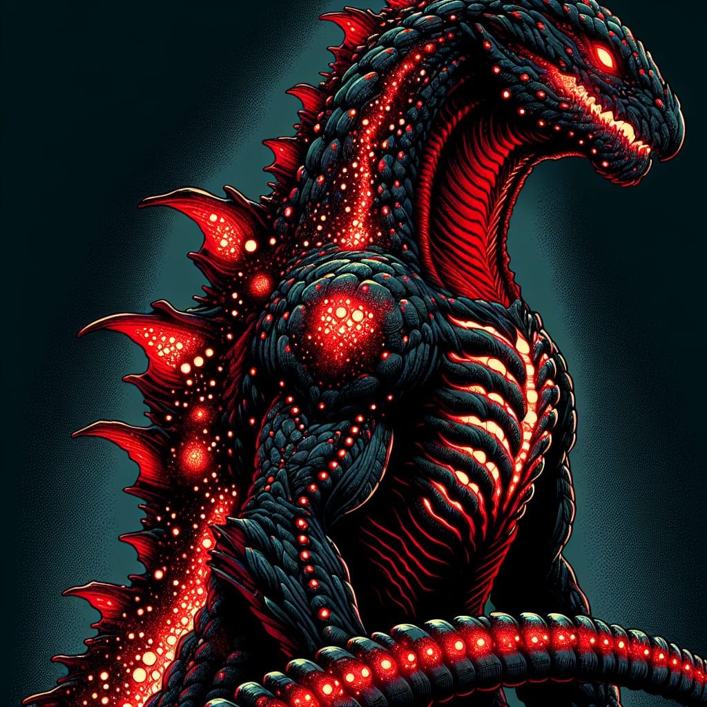 Bioluminescent Kaiju in Vintage Comic Art Style