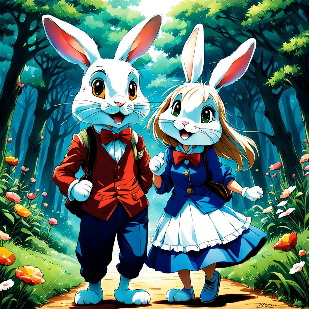 Br'er Rabbit and Girlfriend in Anime Style